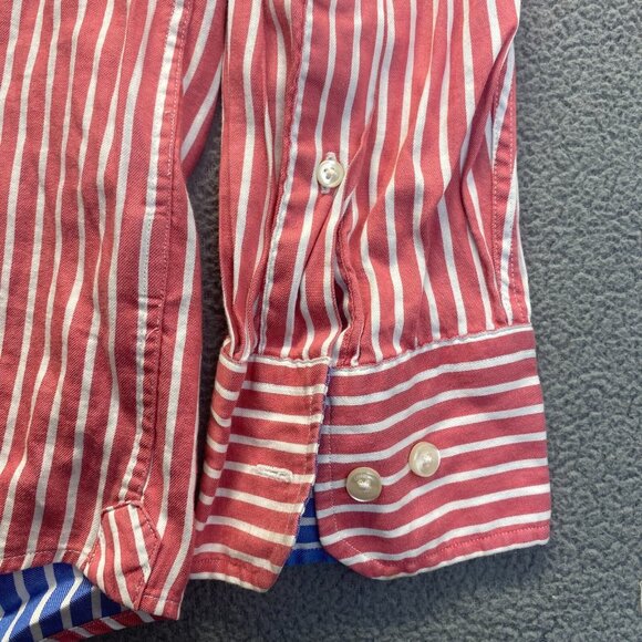 Lincs David Chu Dress Shirt Mens XLarge Red Striped Long Sleeve Button Up,Pocket - Picture 6 of 9